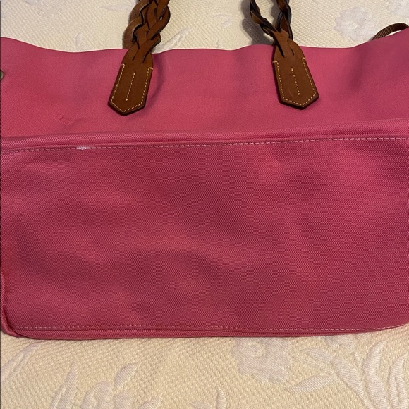 Dooney Dark Pink Tote Bag with Brown leather straps and accent straps - Picture 4 of 10